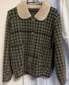 チェック柄 ボア襟 ニットジャケットのサムネイル