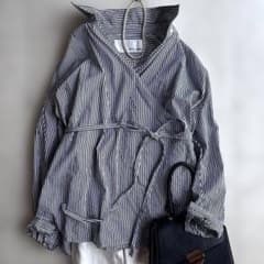 美品 ウィムガゼット ストライプ柄カシュクール長袖シャツ フリー
