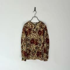 ビンテージ 総柄ハーフボタンシャツ プルオーバー 花柄 ボタニカル 丸襟 レトロ