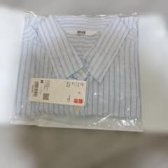 新品UNIQLO レディースコットンシャツ 長袖 ストライプ ブルー Mのサムネイル