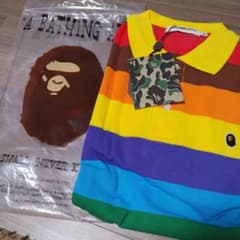 A BATHING APE マルチカラー ボーダー ポロシャツ M - メルカリ