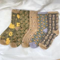 カラフル花柄レース風靴下 レディースソックス 新品 北欧風 くるぶし丈5足セットのサムネイル