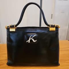 黒のレザー ハンドバッグ ゴールド金具のサムネイル