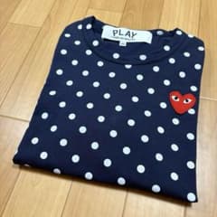 PLAY コムデギャルソン ドット柄 長袖Tシャツ ネイビー XXS（S