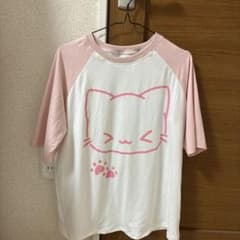 猫柄 ラグランTシャツ ピンク×ホワイトのサムネイル