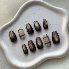 現品販売 ブラウン マグネット チェック 茶 シンプルネイルのサムネイル