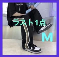 サイドライン ワイドパンツ ブラック Mサイズ