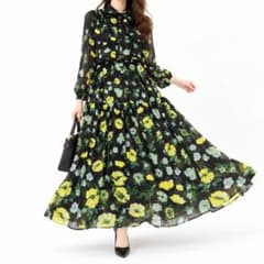 訳あり グレースコンチネンタル 花柄 ロングワンピース ボウタイ 36