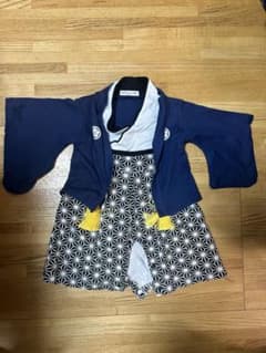 ベビー 袴 ロンパース 麻の葉模様 ネイビーのサムネイル