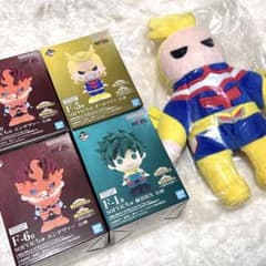 E賞オールマイトサウンドぬいぐるみ F賞SOFVICちゅ ヒロアカ 5点セット