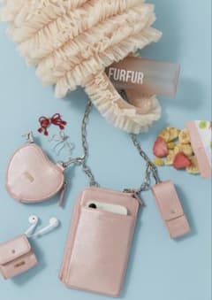 FURFUR 스마트 폰 숄더백 & 하트 코인 케이스 펄 핑크 한정 색상