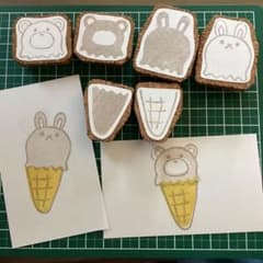 消しゴムはんこ アイスクリーム うさぎとくま 重ね押し - メルカリ