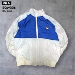 90s~00sFILAナイロンジャケットホワイトブルー短丈ロゴ刺繍XLサイズ