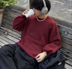 ADAMASTEsoft touch crew neck knitバーガンディーのサムネイル
