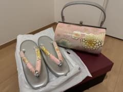 草履 バッグ セット シルバー ピンク 花柄