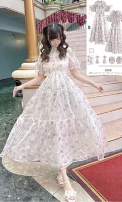 花柄ショルダーオープンリボンシアーワンピースのサムネイル