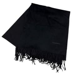 カシミア100% 】 シャネル マフラー 大判 フリンジ ブラック ロゴ刺繍