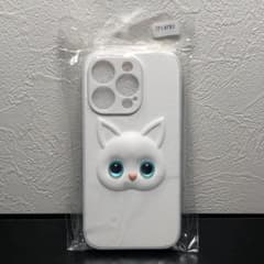 입체 고양이 짱 아이폰 케이스 · iPhone 14Pro · 화이트 · 블루 아이, 화이트