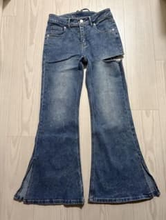 レースアップ フレアデニムパンツ ダメージ加工 S Y2K ローライズ あすぴー