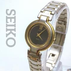 稼働 SEIKO クレオ 黒文字盤 レディース ローマン ブレスウォッチ 90s