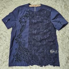美品 サイズL】N°21 ブラウス レース切替 カットワーク イタリア製 花 