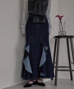 mideal フリルマーメイドデニムスカート ブラック Mサイズ frills mermaid denim skirt / フリルマーメイドデニムスカート