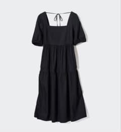 UNIQLO リネンブレンド シャーリングワンピース ブラック L 新品のサムネイル