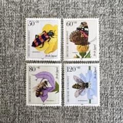 79765外国切手 西ベルリン発行 昆虫切手 4種揃 8591【未使用：海外切手(ドイツ)】花に集う昆虫たち 花・動物 4種完