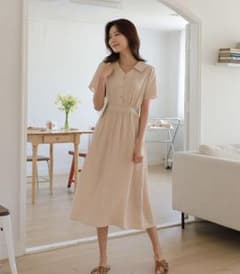 【新品80%OFF】バックリボン半袖カラーネックワンピースのサムネイル