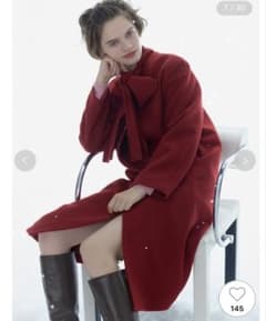 新品】セルフォード リボンストール付きノーカラーコート RED 現行品 