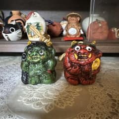 【1000均】赤鬼 青鬼 陶器製 鈴 2点セット 郷土玩具のサムネイル