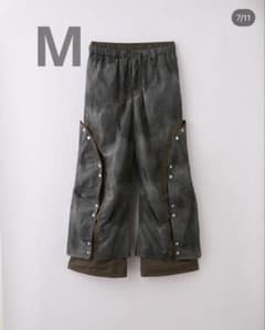 GRANCY】 ボタンレイヤードデザインナイロンパンツ グレーグリーン M