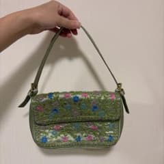 ハンドバッグ ビーズ刺繍 花柄 グリーン itimi ロキエ 平成 レトロ
