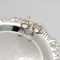 一点物 ハンドメイド 14金ゴールドフィルド 天然ムーンストーン×パール ピアスのサムネイル