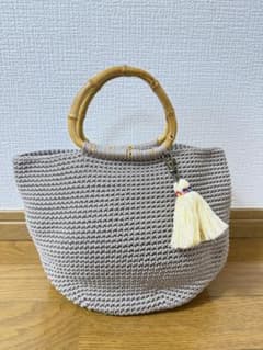 バンブーハンドル かごバッグ 手編み風 グレーのサムネイル
