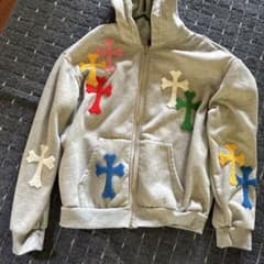 ゴ*ラ様 マルチカラークロス ジップアップパーカー グレーのサムネイル