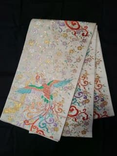 彩園 鳳凰紋 正絹 六通 袋帯 6106 袋帯 麗鳳華飾 花鳳凰文様 薄緑色 金糸 六通柄 正絹 フォーマル 仕立て