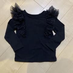 H&M 黒 フリル付き 長袖カットソーのサムネイル