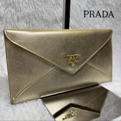 ✨美品✨ プラダ 長財布 フラップ 金ロゴ レター型 エンベロープ 