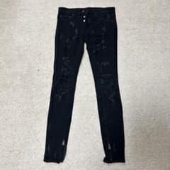mnml スキニーデニム ブラック ダメージ加工 ジップ付き 28インチ