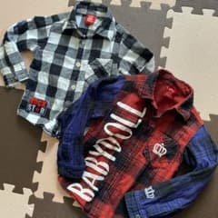 ベビードール　長袖チェックシャツ　2枚セットのサムネイル