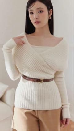 polaura ベルトセットカシュクールオフショルダーニット off white