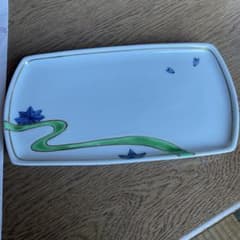 有田焼　青紅葉カエデ　緑色帯模様 　長方形和食器上品なデザイン2皿セックのサムネイル