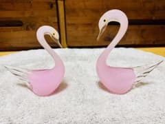 マルティグラス Multi Glassスワン 白鳥ピンク ペア 置物 ガラス細工