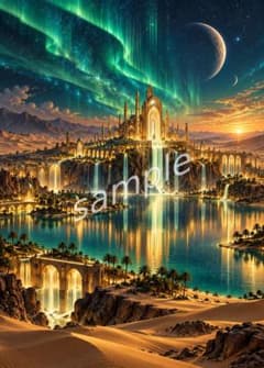 緑光と黄金聖域のデジタルアート ポスター 壁紙 インテリア No.0130のサムネイル