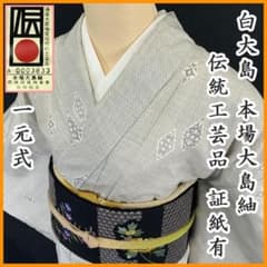 603mt42☆白大島 本場大島紬 一元式 伝統工芸品 桑原織物 証紙有☆美品 