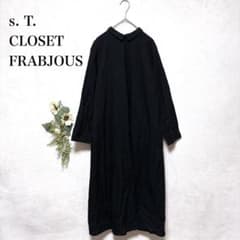 S.T CLOSET FRABJOUS 긴 원피스 입체 원단 블랙 골드 버튼