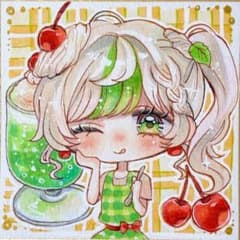 【一点物 原画 手描き】 女の子 夏 オリジナル コピックイラスト 中色紙 手書きイラスト オリジナルイラスト コピック 女の子 豆色紙 色紙 原画