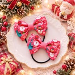 ハンドメイド　クリスマス柄 キッズリボン ヘアゴム 2個セットのサムネイル