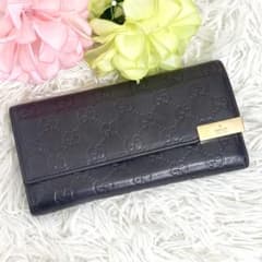 美品✨グッチ シマ gg ロゴプレート 長財布 ブラウン 291099 レザー